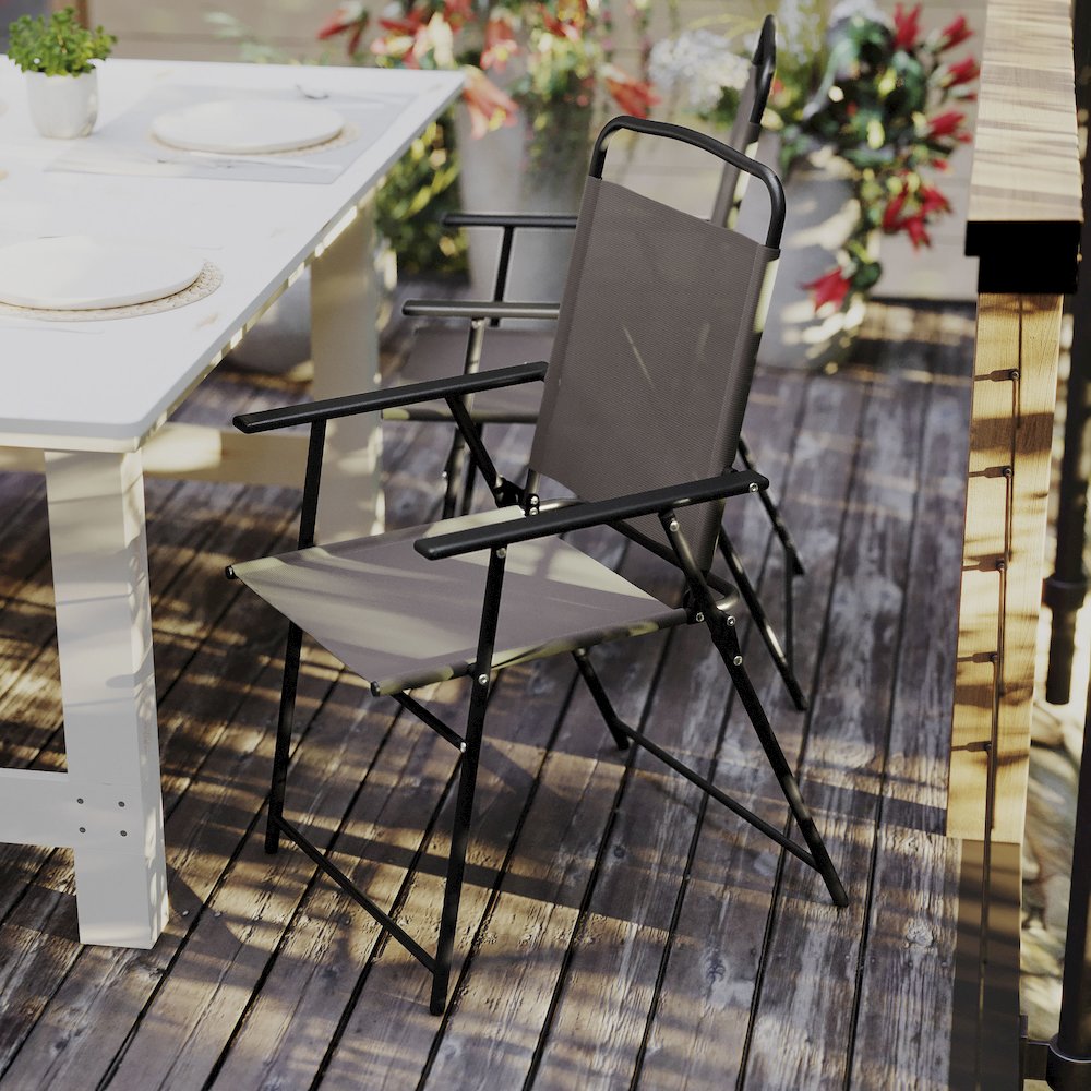Set of 2 Contemporary Sling Style Patio Chairs with Armrests