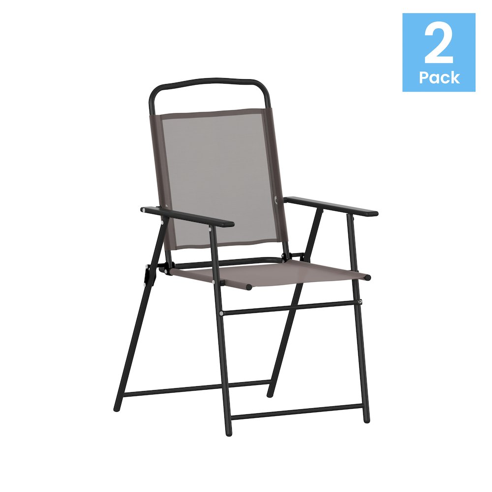 Set of 2 Contemporary Sling Style Patio Chairs with Armrests
