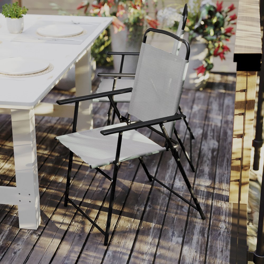 Set of 2 Contemporary Sling Style Patio Chairs with Armrests