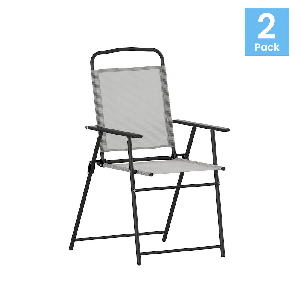Set of 2 Contemporary Sling Style Patio Chairs with Armrests