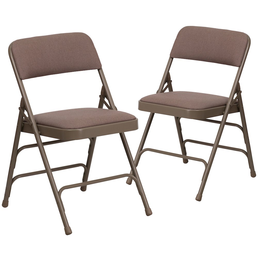 2 Pack HERCULES Series Curved Triple Braced & Double Hinged Beige Fabric Metal Folding Chair
