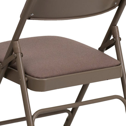 2 Pack HERCULES Series Curved Triple Braced & Double Hinged Beige Fabric Metal Folding Chair