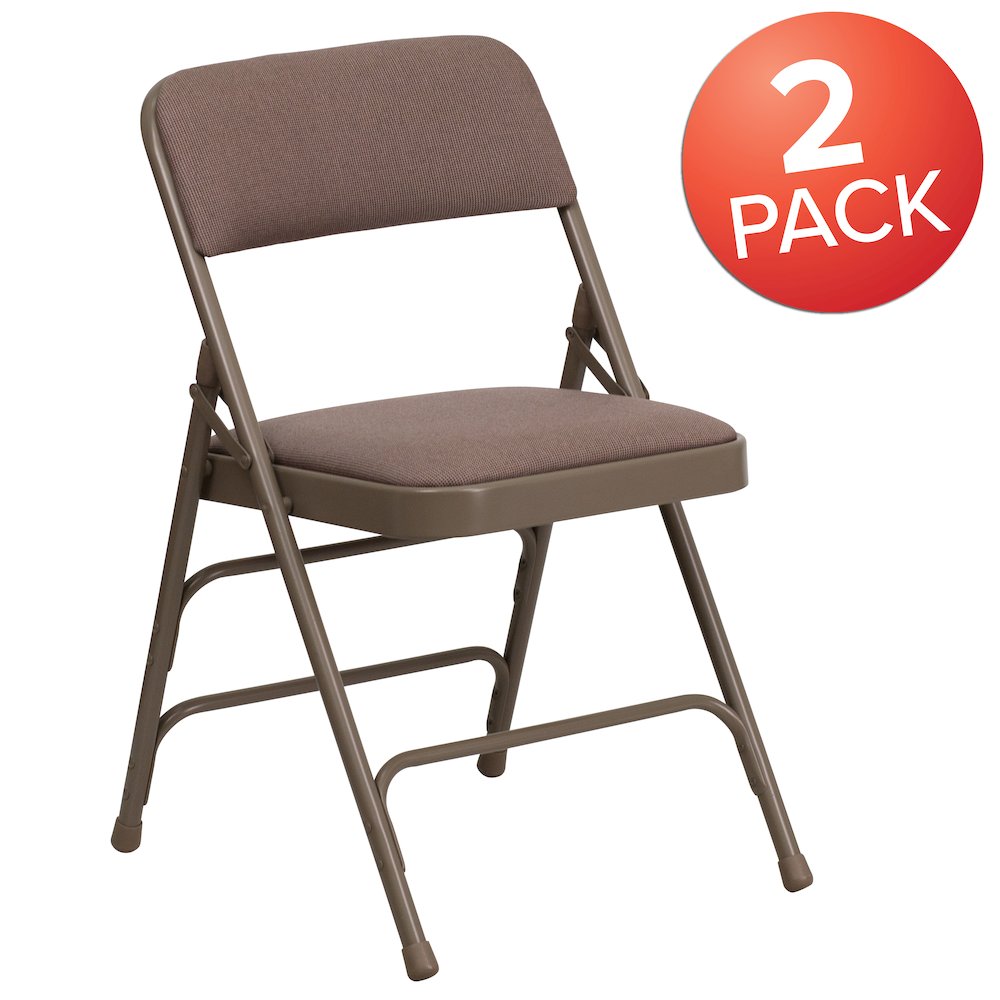 2 Pack HERCULES Series Curved Triple Braced & Double Hinged Beige Fabric Metal Folding Chair