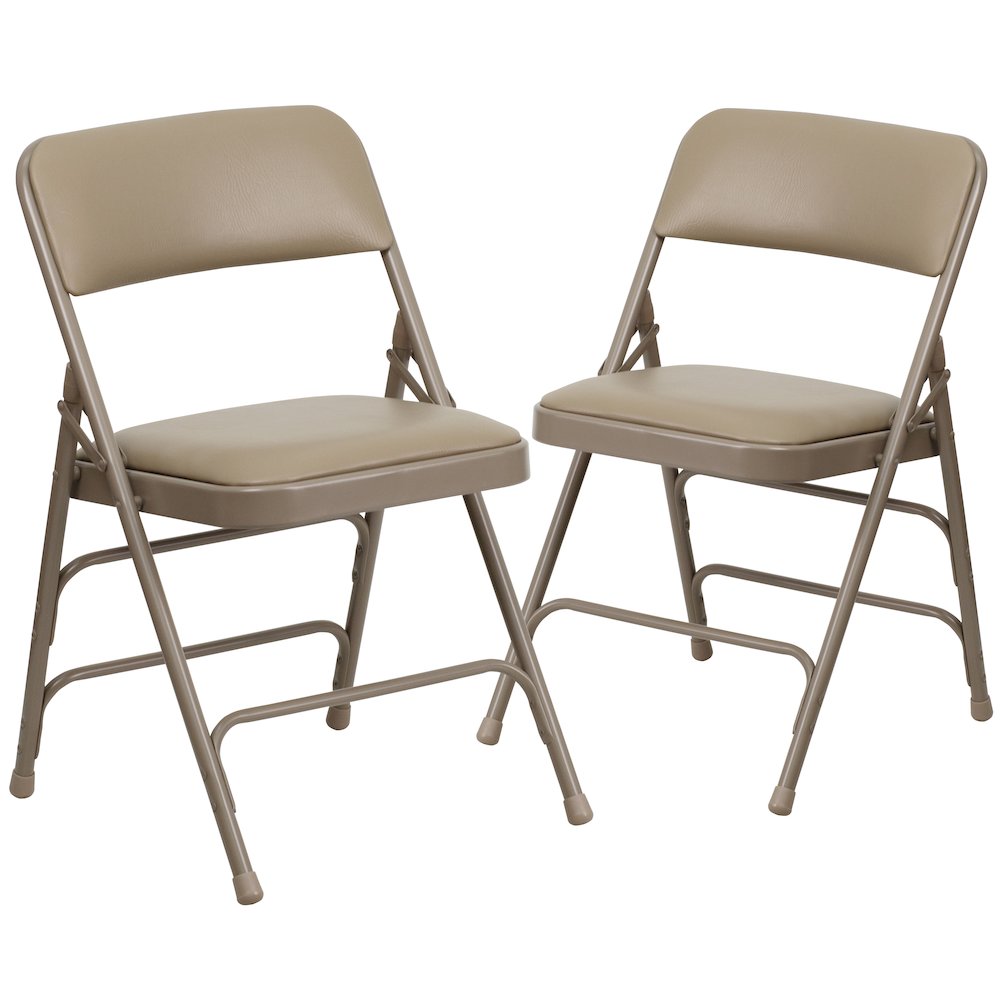 2 Pack HERCULES Series Curved Triple Braced & Double Hinged Beige Vinyl Metal Folding Chair