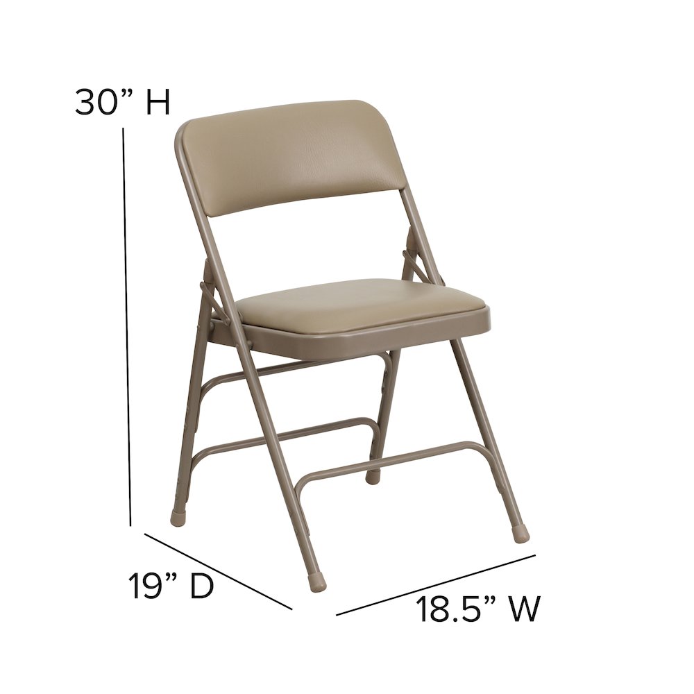 2 Pack HERCULES Series Curved Triple Braced & Double Hinged Beige Vinyl Metal Folding Chair