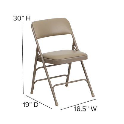 2 Pack HERCULES Series Curved Triple Braced & Double Hinged Beige Vinyl Metal Folding Chair