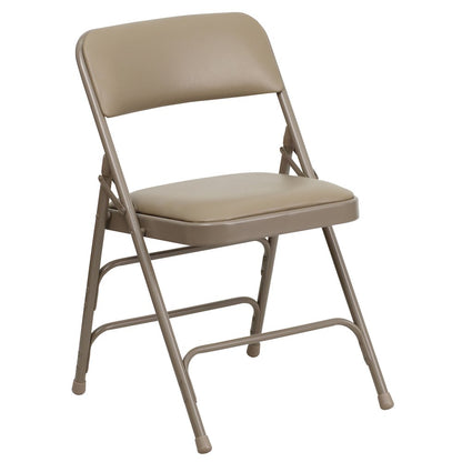 2 Pack HERCULES Series Curved Triple Braced & Double Hinged Beige Vinyl Metal Folding Chair