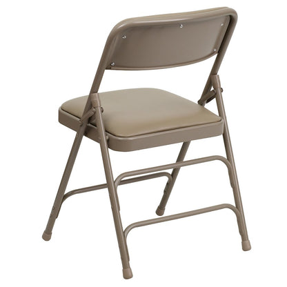 2 Pack HERCULES Series Curved Triple Braced & Double Hinged Beige Vinyl Metal Folding Chair