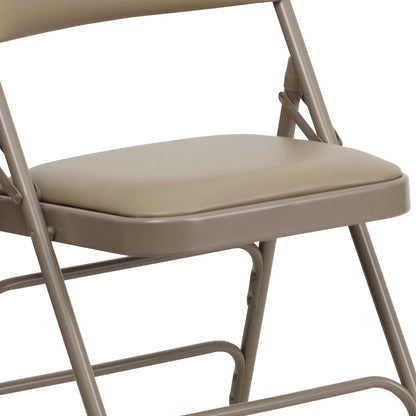 2 Pack HERCULES Series Curved Triple Braced & Double Hinged Beige Vinyl Metal Folding Chair