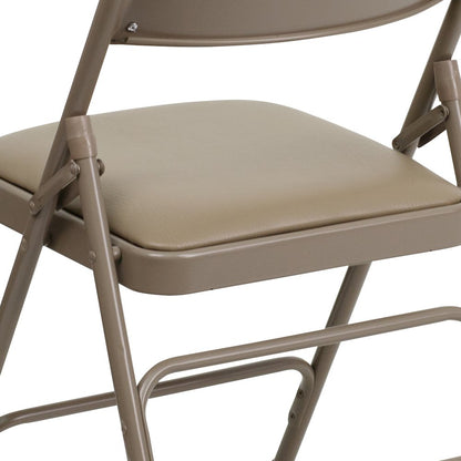 2 Pack HERCULES Series Curved Triple Braced & Double Hinged Beige Vinyl Metal Folding Chair