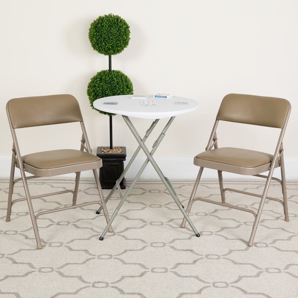 2 Pack HERCULES Series Curved Triple Braced & Double Hinged Beige Vinyl Metal Folding Chair
