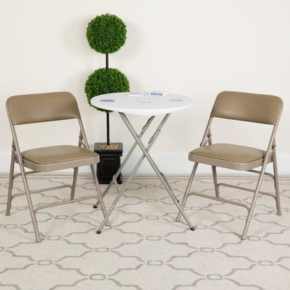 2 Pack HERCULES Series Curved Triple Braced & Double Hinged Beige Vinyl Metal Folding Chair