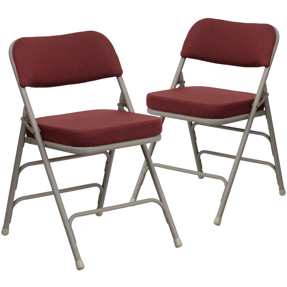 18.5"W Premium Curved Triple Braced & Double Hinged Burgundy Fabric Metal Folding Chair