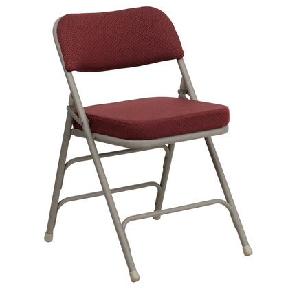 18.5"W Premium Curved Triple Braced & Double Hinged Burgundy Fabric Metal Folding Chair