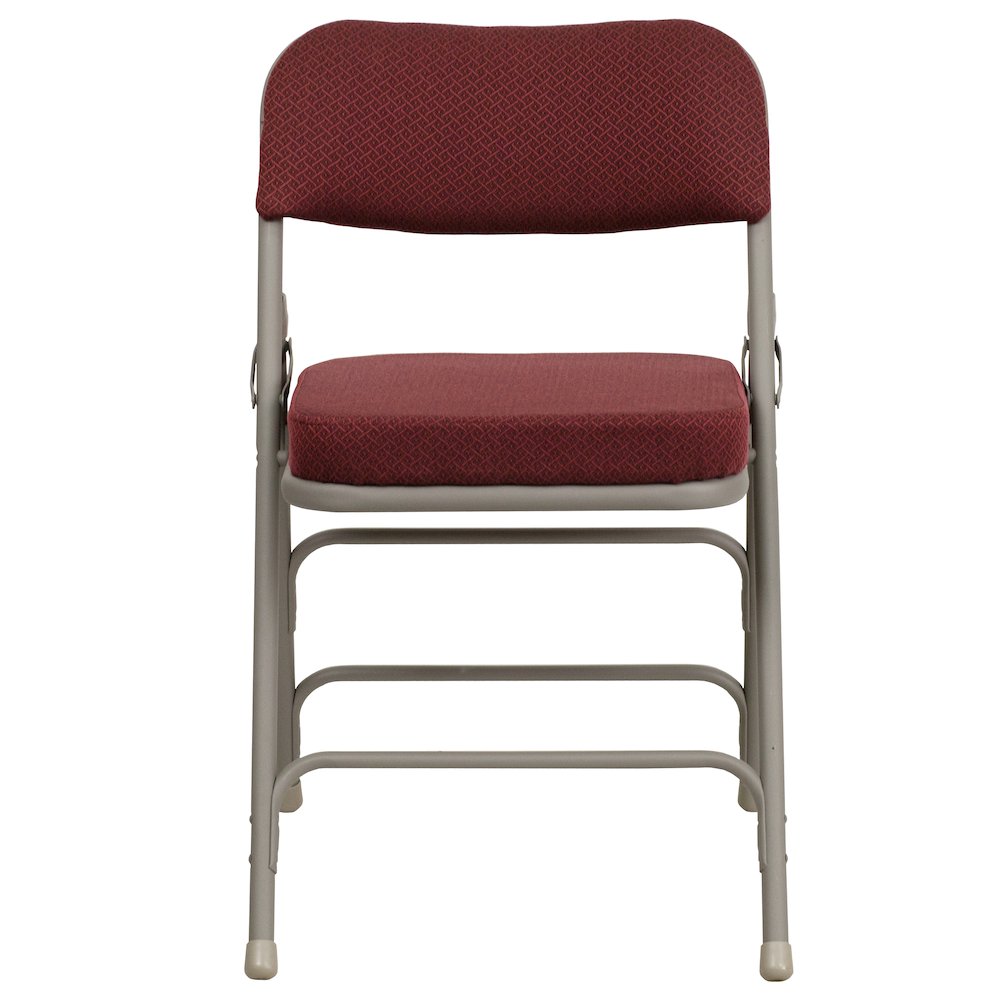 18.5"W Premium Curved Triple Braced & Double Hinged Burgundy Fabric Metal Folding Chair