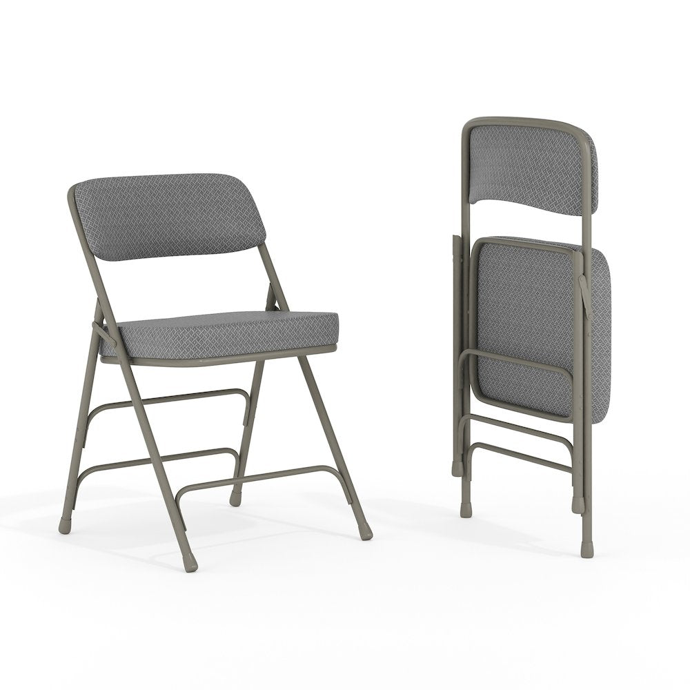 2 Pack Curved Triple Braced & Double Hinged Gray Fabric Metal Folding Chair