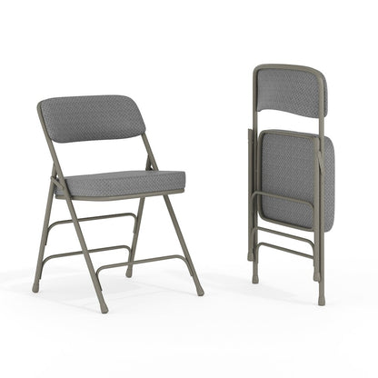 2 Pack Curved Triple Braced & Double Hinged Gray Fabric Metal Folding Chair
