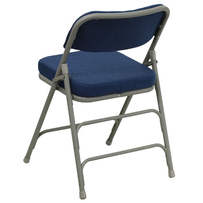 18.5"W Premium Curved Triple Braced & Double Hinged Navy Fabric Metal Folding Chair