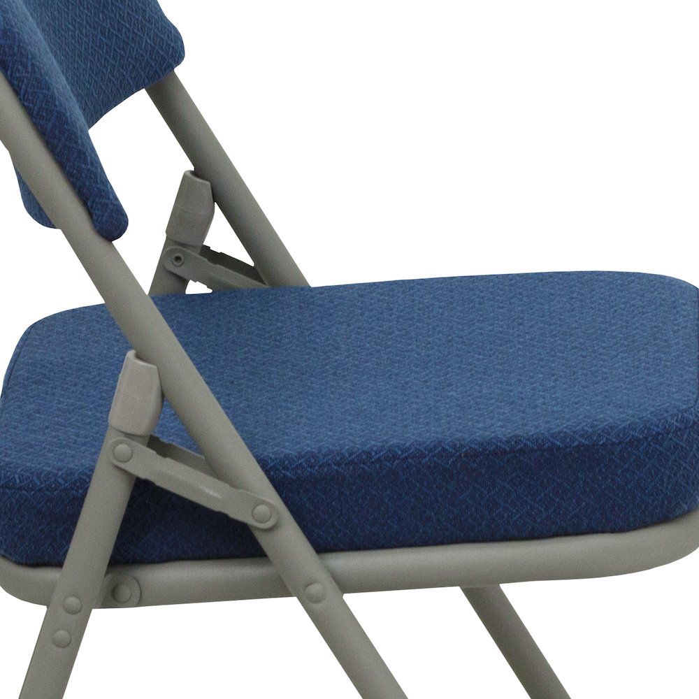 2 Pack Curved Triple Braced & Double Hinged Navy Fabric Metal Folding Chair