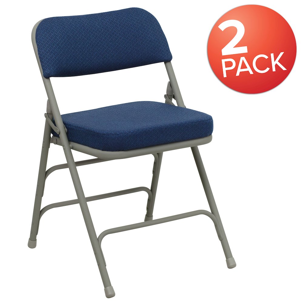 2 Pack Curved Triple Braced & Double Hinged Navy Fabric Metal Folding Chair