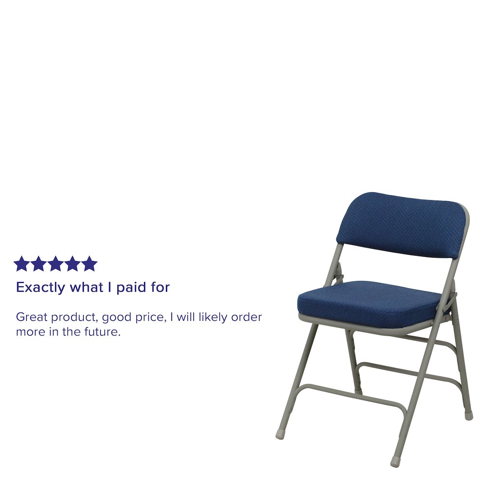 18.5"W Premium Curved Triple Braced & Double Hinged Navy Fabric Metal Folding Chair