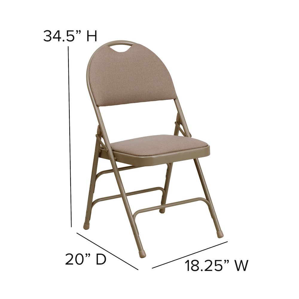 2 Pack HERCULES Series Ultra-Premium Triple Braced Beige Fabric Metal Folding Chair with Easy-Carry Handle