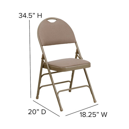 2 Pack HERCULES Series Ultra-Premium Triple Braced Beige Fabric Metal Folding Chair with Easy-Carry Handle