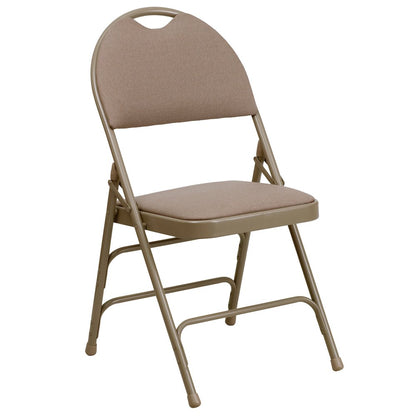 2 Pack HERCULES Series Ultra-Premium Triple Braced Beige Fabric Metal Folding Chair with Easy-Carry Handle