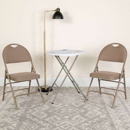 2 Pack HERCULES Series Ultra-Premium Triple Braced Beige Fabric Metal Folding Chair with Easy-Carry Handle