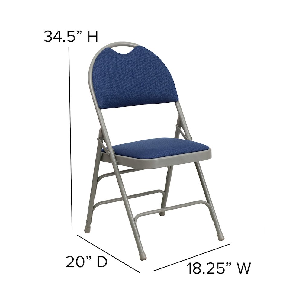 2 Pack HERCULES Series Ultra-Premium Triple Braced Navy Fabric Metal Folding Chair with Easy-Carry Handle