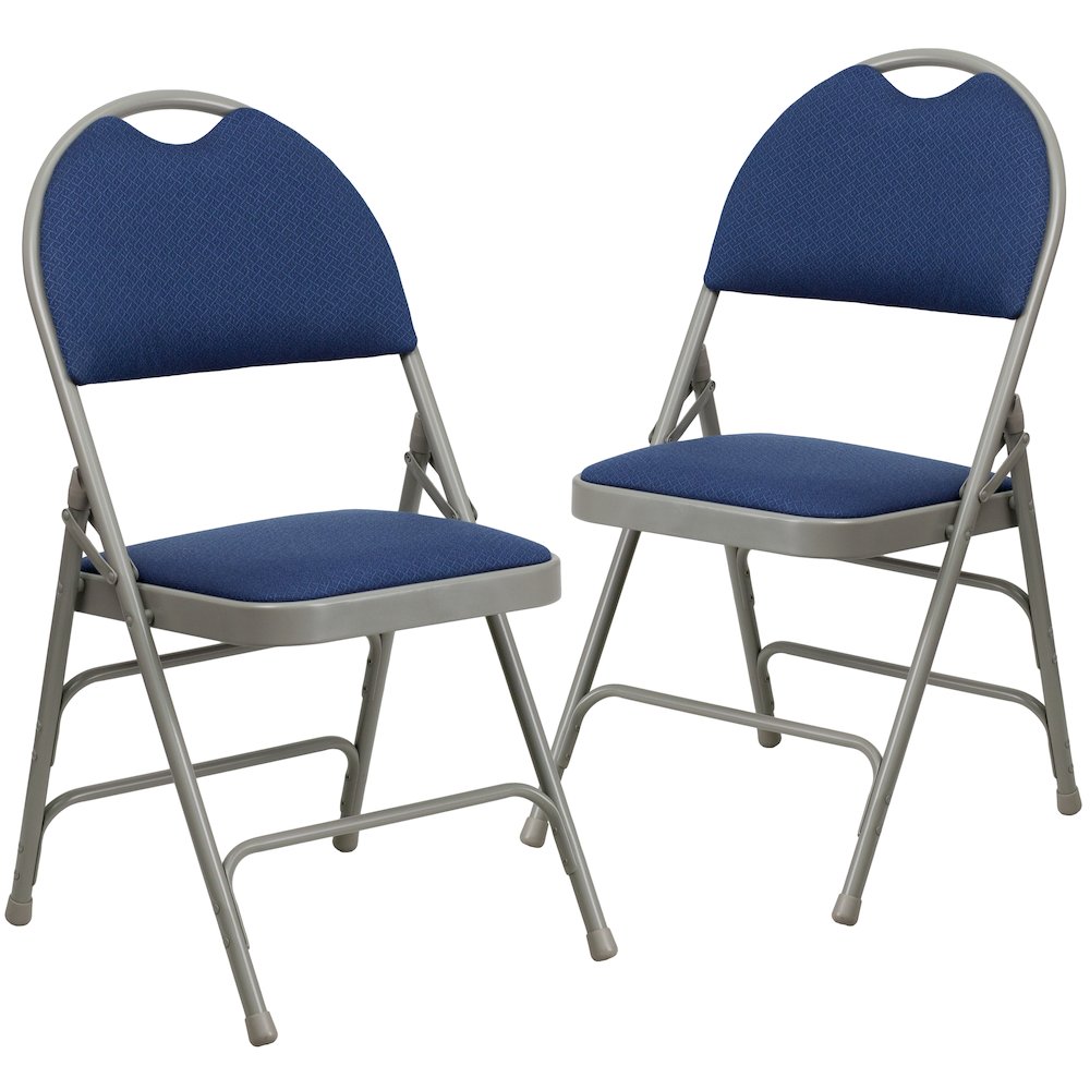 2 Pack HERCULES Series Ultra-Premium Triple Braced Navy Fabric Metal Folding Chair with Easy-Carry Handle