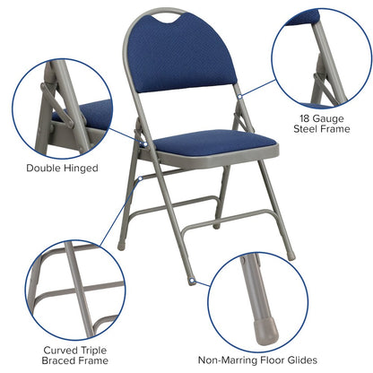 2 Pack HERCULES Series Ultra-Premium Triple Braced Navy Fabric Metal Folding Chair with Easy-Carry Handle