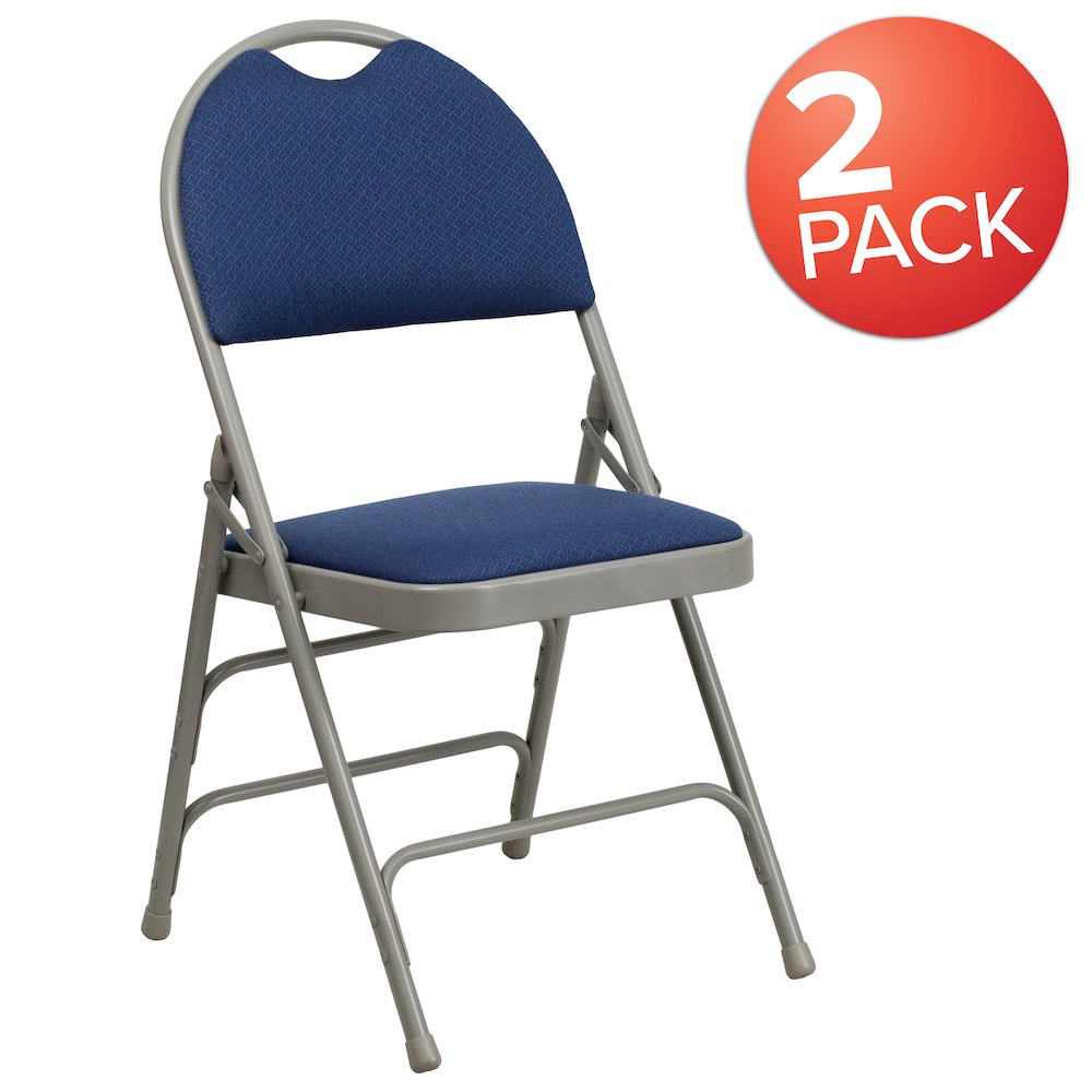 2 Pack HERCULES Series Ultra-Premium Triple Braced Navy Fabric Metal Folding Chair with Easy-Carry Handle