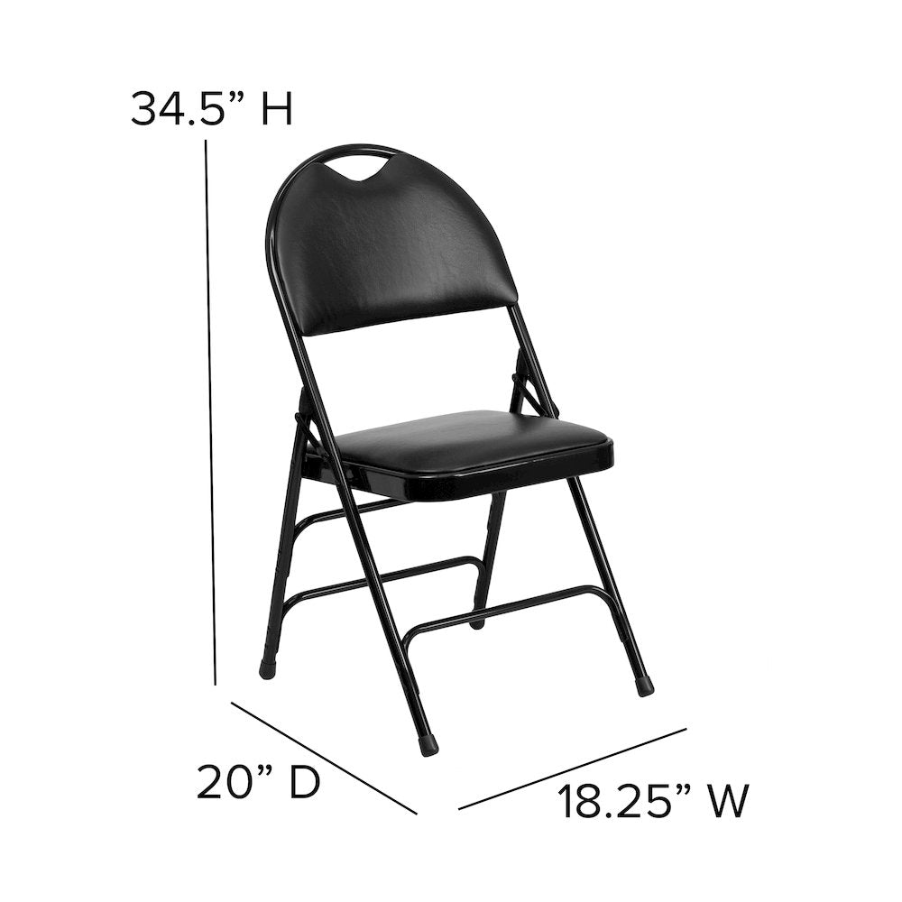 2 Pack HERCULES Series Ultra-Premium Triple Braced Black Vinyl Metal Folding Chair with Easy-Carry Handle