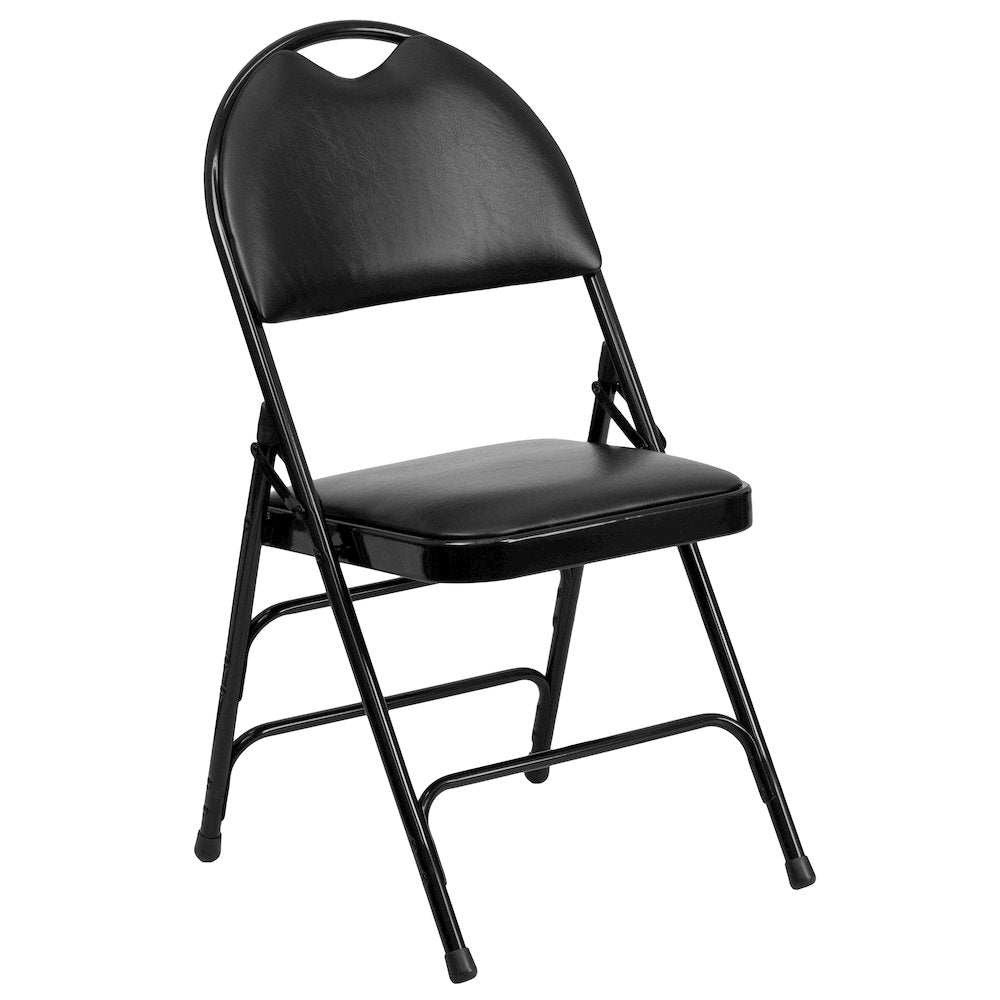 Ultra-Premium Triple Braced Black Vinyl Metal Folding Chair with Easy-Carry Handle