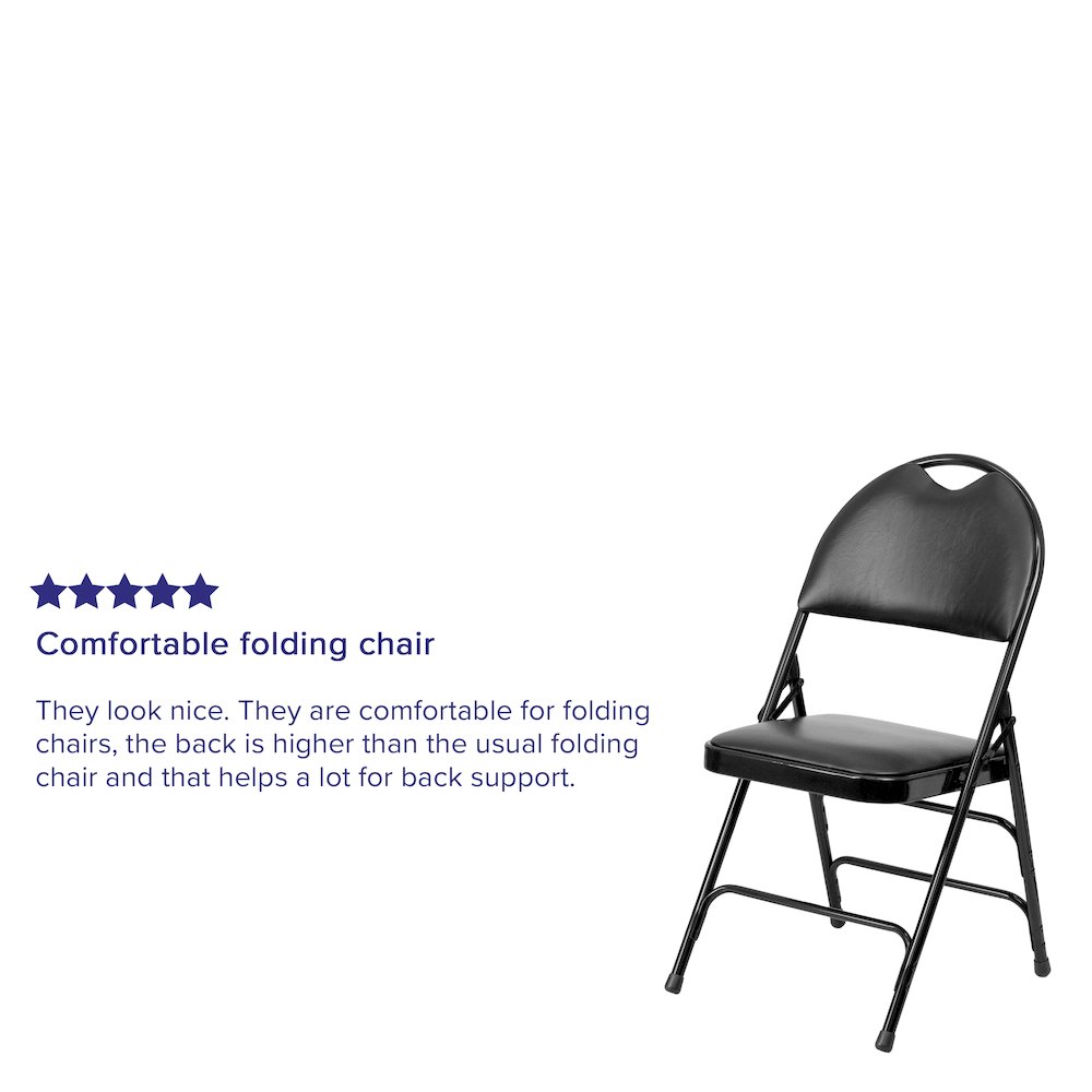 2 Pack HERCULES Series Ultra-Premium Triple Braced Black Vinyl Metal Folding Chair with Easy-Carry Handle