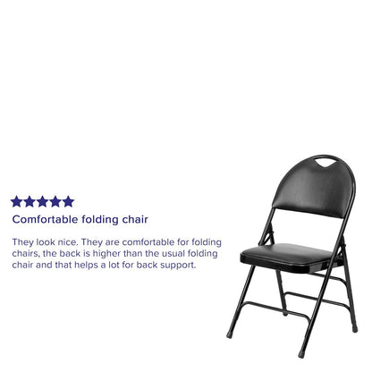 2 Pack HERCULES Series Ultra-Premium Triple Braced Black Vinyl Metal Folding Chair with Easy-Carry Handle