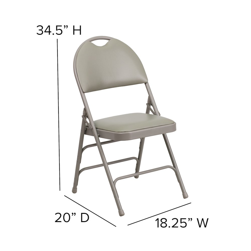 2 Pack HERCULES Series Ultra-Premium Triple Braced Gray Vinyl Metal Folding Chair with Easy-Carry Handle