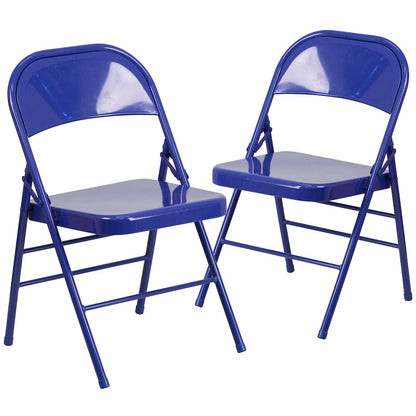 2 Pack HERCULES COLORBURST Series Cobalt Blue Triple Braced & Double Hinged Metal Folding Chair