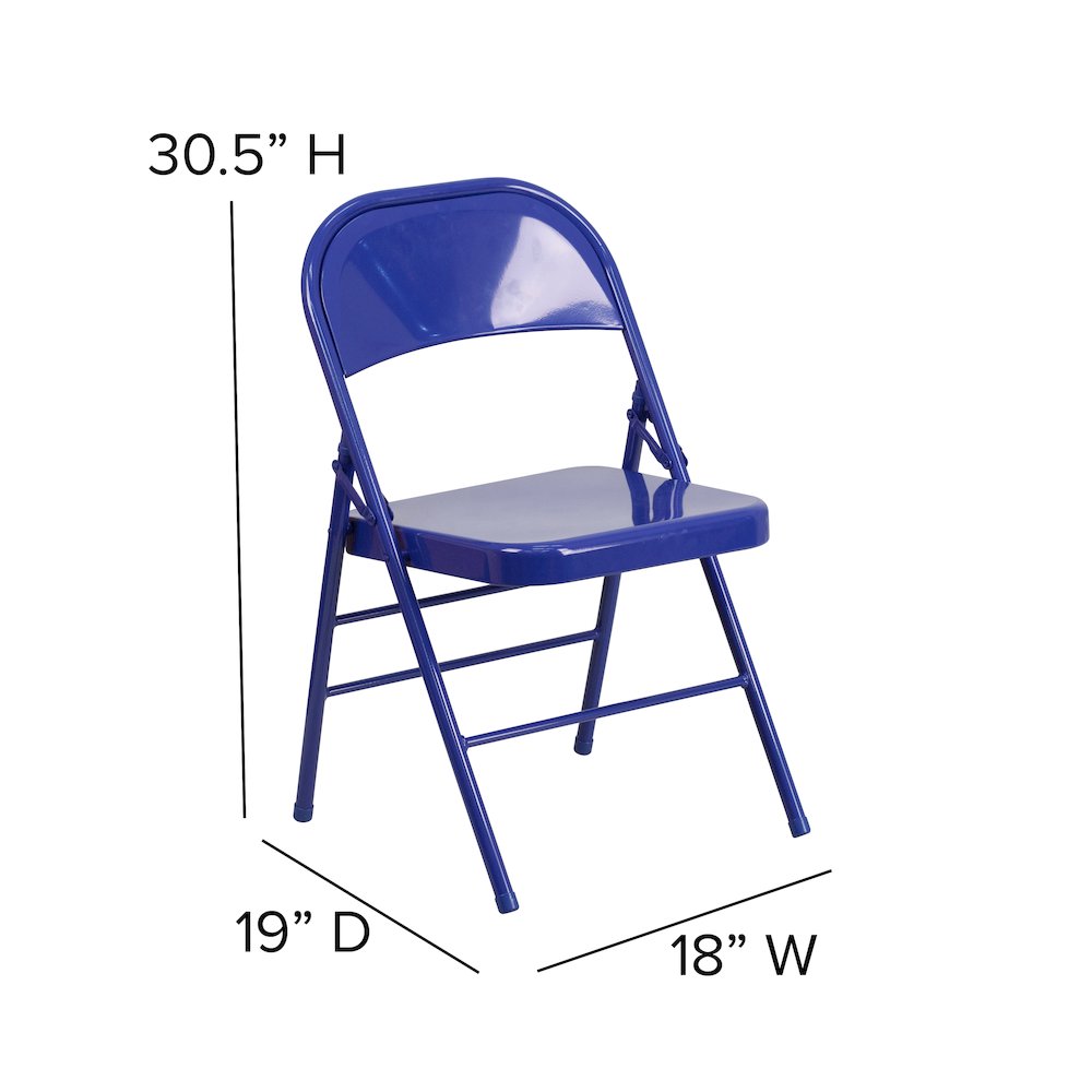 2 Pack HERCULES COLORBURST Series Cobalt Blue Triple Braced & Double Hinged Metal Folding Chair