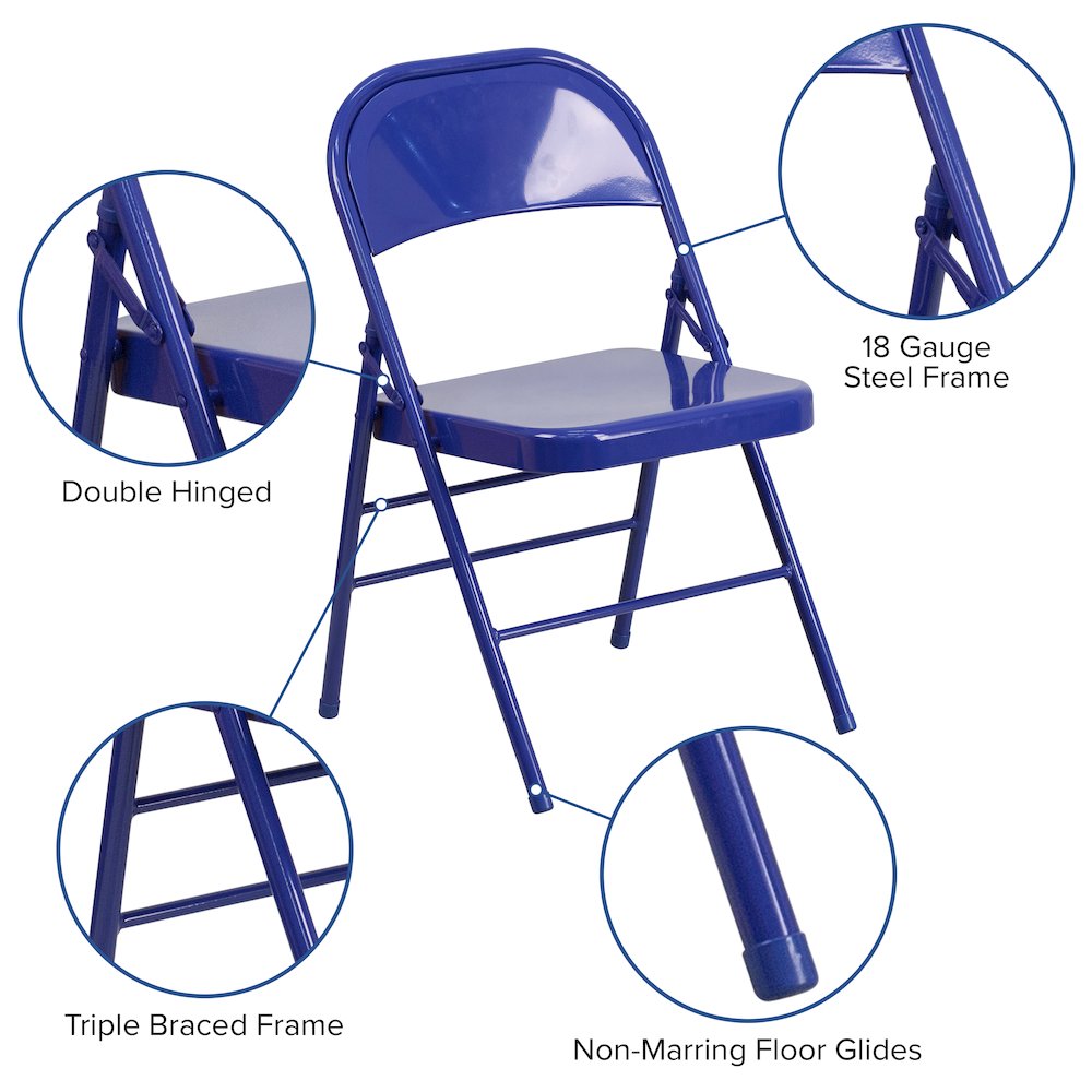 2 Pack HERCULES COLORBURST Series Cobalt Blue Triple Braced & Double Hinged Metal Folding Chair