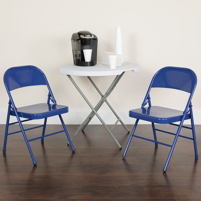 2 Pack HERCULES COLORBURST Series Cobalt Blue Triple Braced & Double Hinged Metal Folding Chair