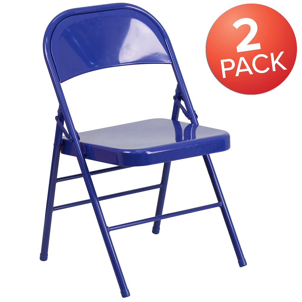 2 Pack HERCULES COLORBURST Series Cobalt Blue Triple Braced & Double Hinged Metal Folding Chair
