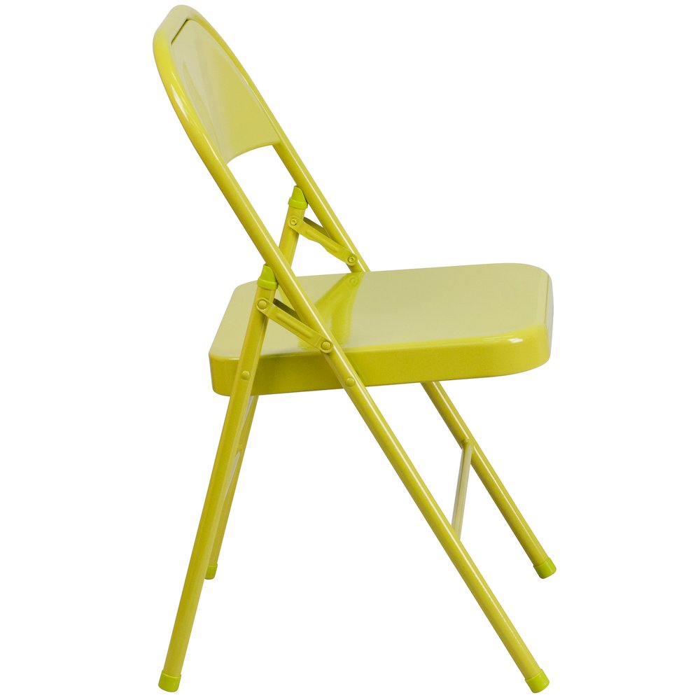 2 Pack HERCULES COLORBURST Series Twisted Citron Triple Braced & Double Hinged Metal Folding Chair