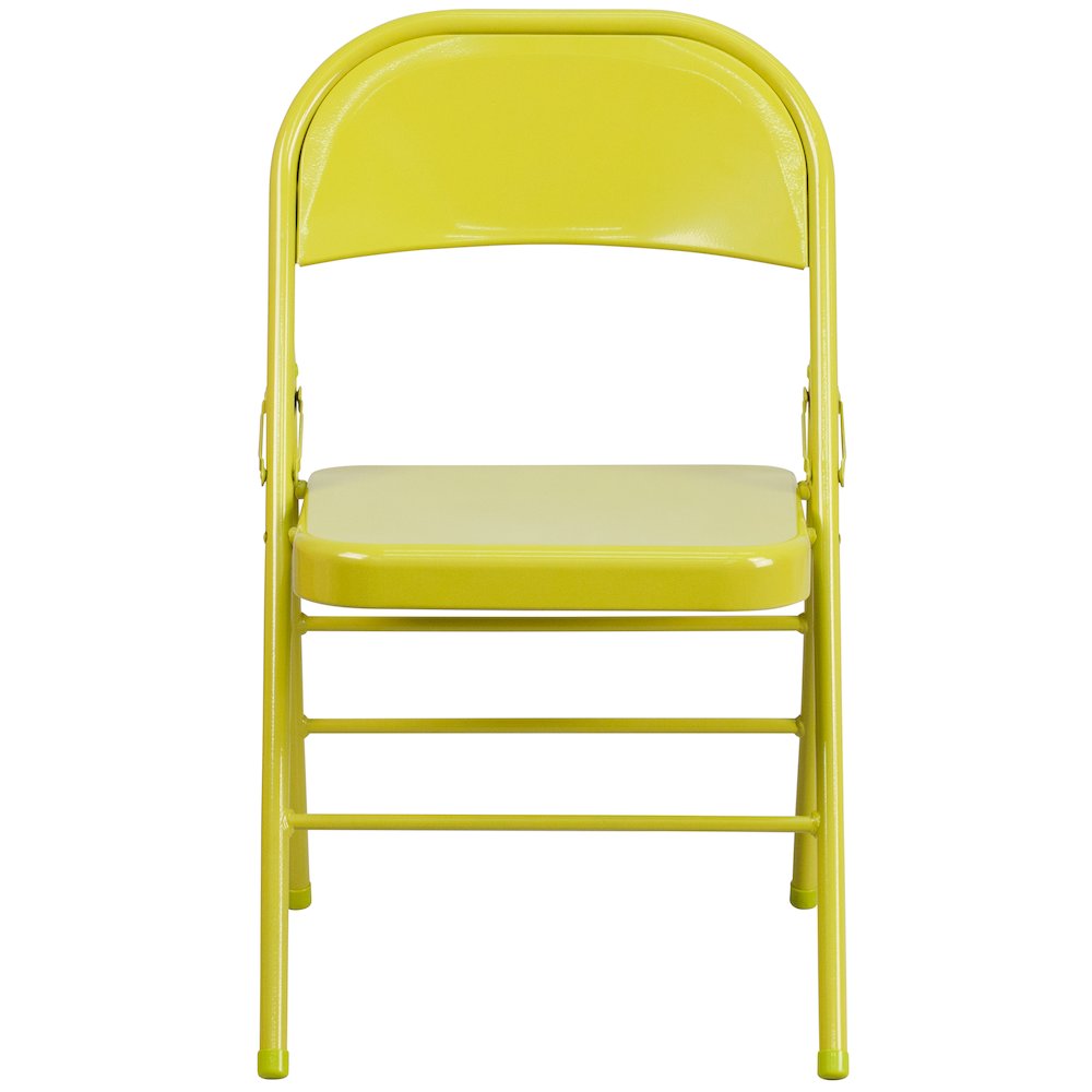 2 Pack HERCULES COLORBURST Series Twisted Citron Triple Braced & Double Hinged Metal Folding Chair