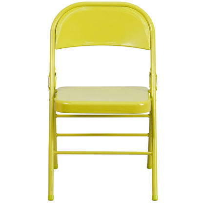 2 Pack HERCULES COLORBURST Series Twisted Citron Triple Braced & Double Hinged Metal Folding Chair