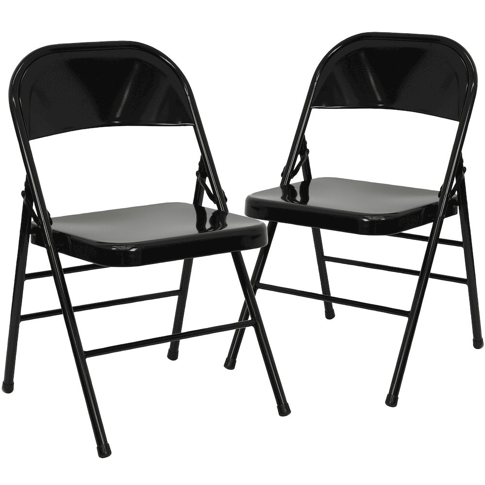 2 Pack HERCULES Series Triple Braced & Double Hinged Black Metal Folding Chair