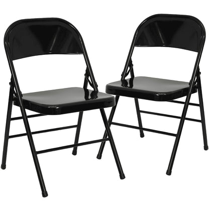 2 Pack HERCULES Series Triple Braced & Double Hinged Black Metal Folding Chair