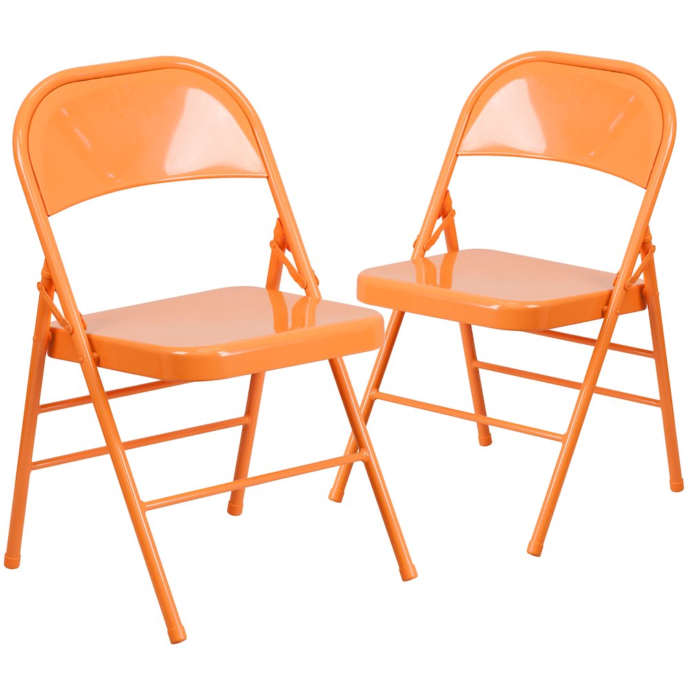2 Pack HERCULES COLORBURST Series Orange Marmalade Triple Braced & Double Hinged Metal Folding Chair