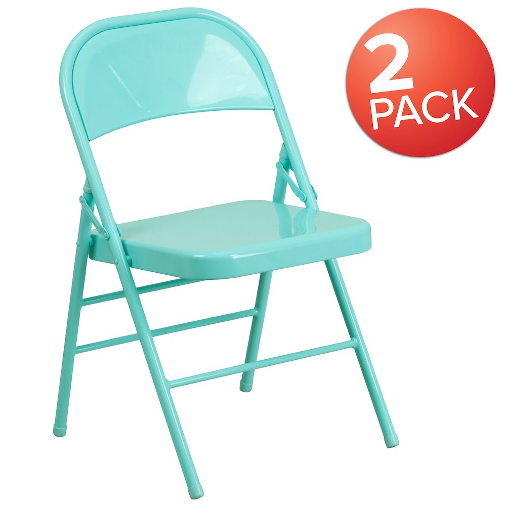 Tantalizing Teal Triple Braced & Double Hinged Metal Folding Chair